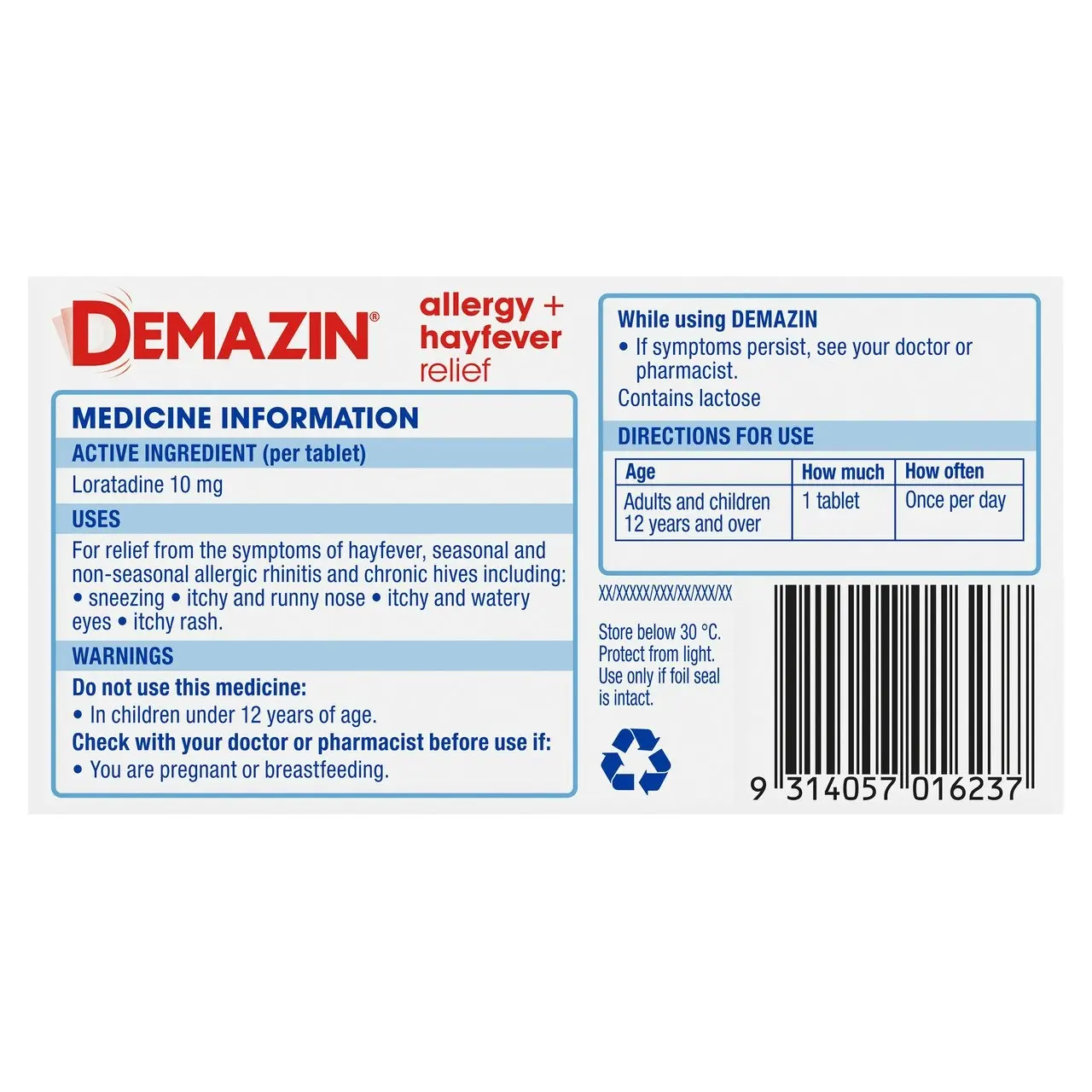 Demazin  Allergy + Hayfever Relief Non-Drowsy 10 Tablets