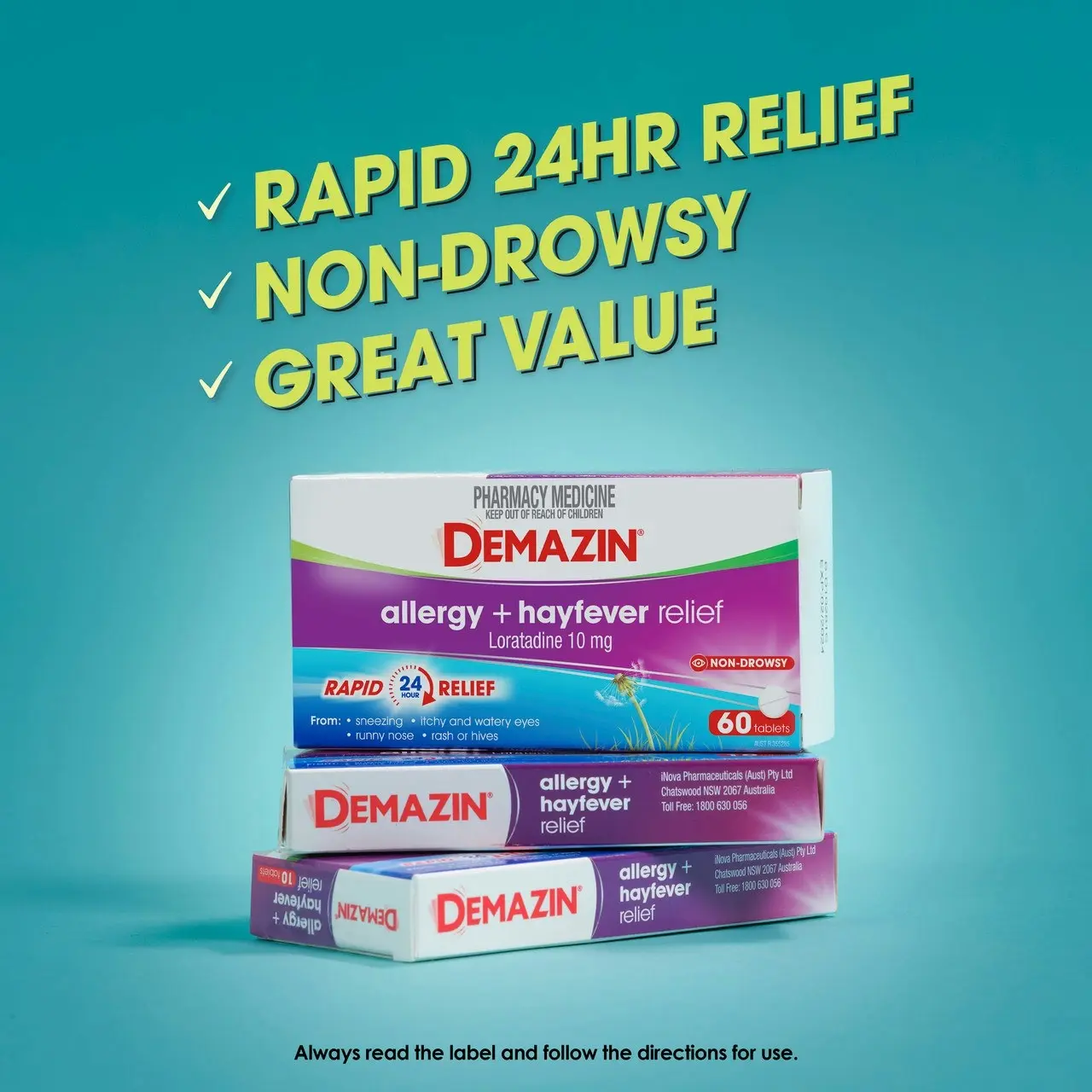 Demazin  Allergy + Hayfever Relief Non-Drowsy 10 Tablets