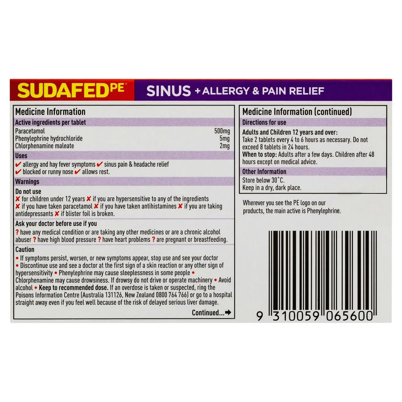 SUDAFED PE Sinus + Allergy & Pain Relief Tablets 24 Pack