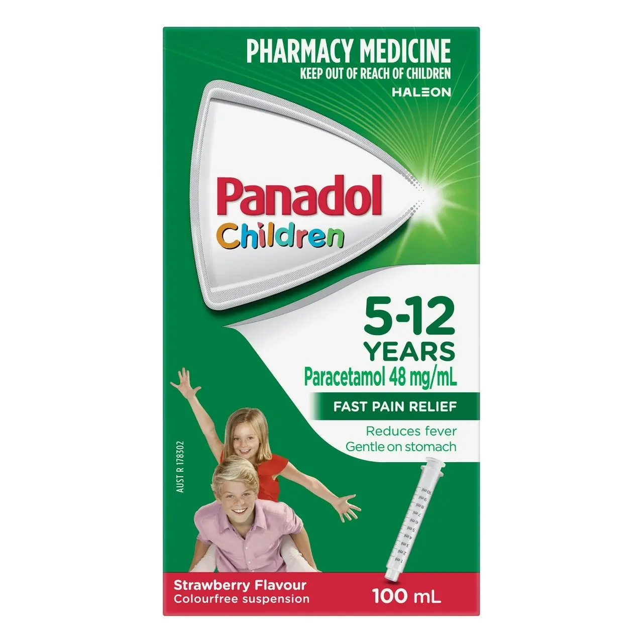 Panadol Children 5-12 Years Suspension, Fever & Pain Relief, Strawberry Flavour, 100 mL