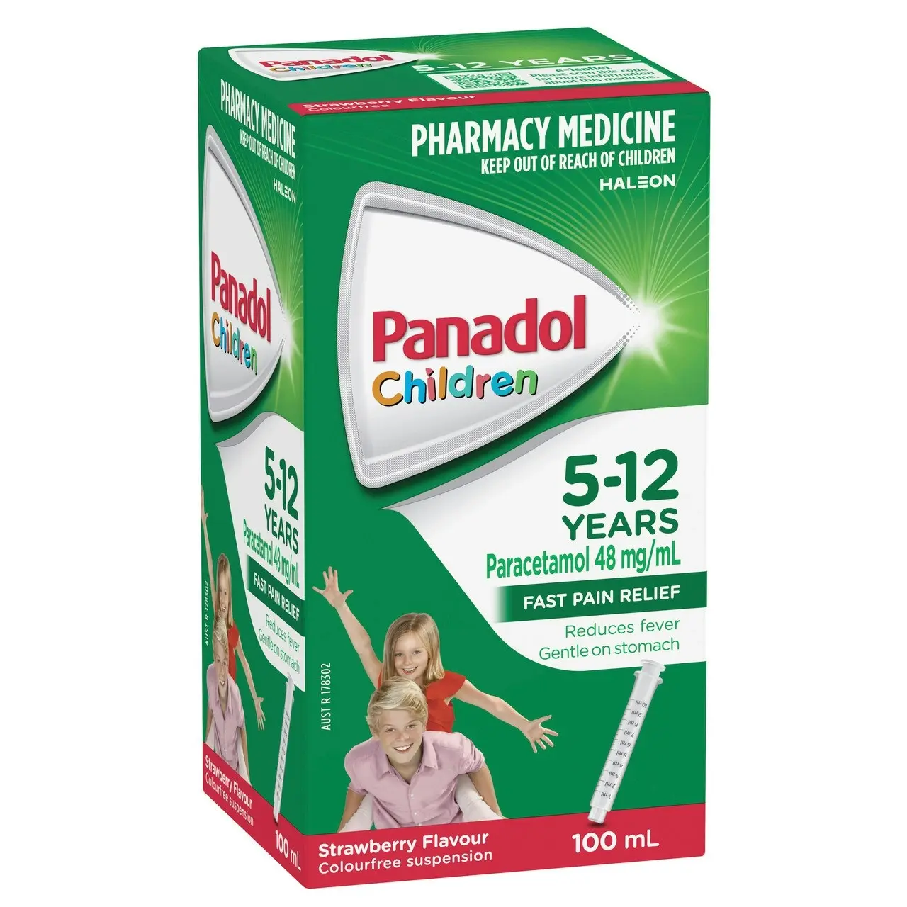 Panadol Children 5-12 Years Suspension, Fever & Pain Relief, Strawberry Flavour, 100 mL