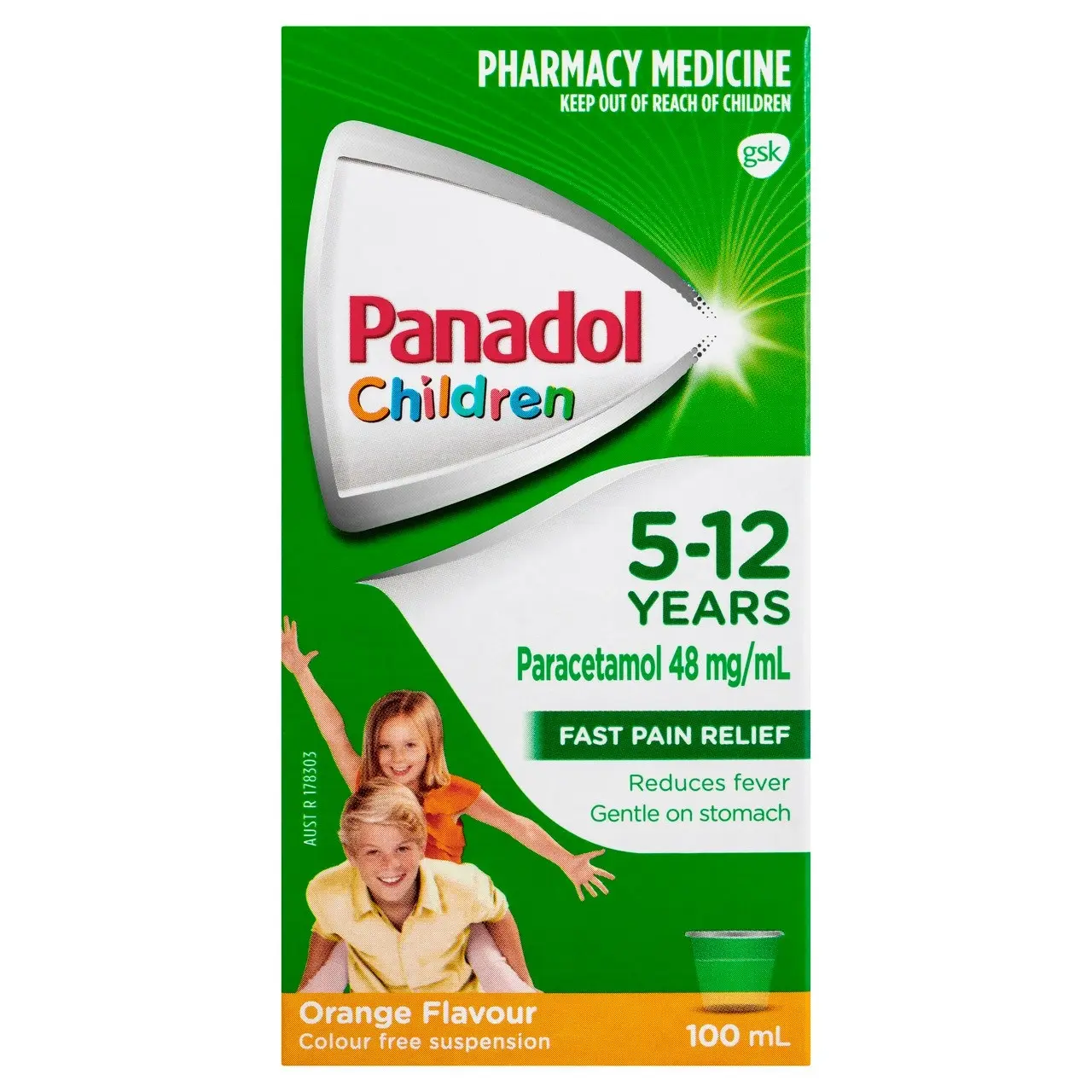 Panadol Children 5-12 Years Suspension, Fever & Pain Relief, Orange Flavour, 100 mL