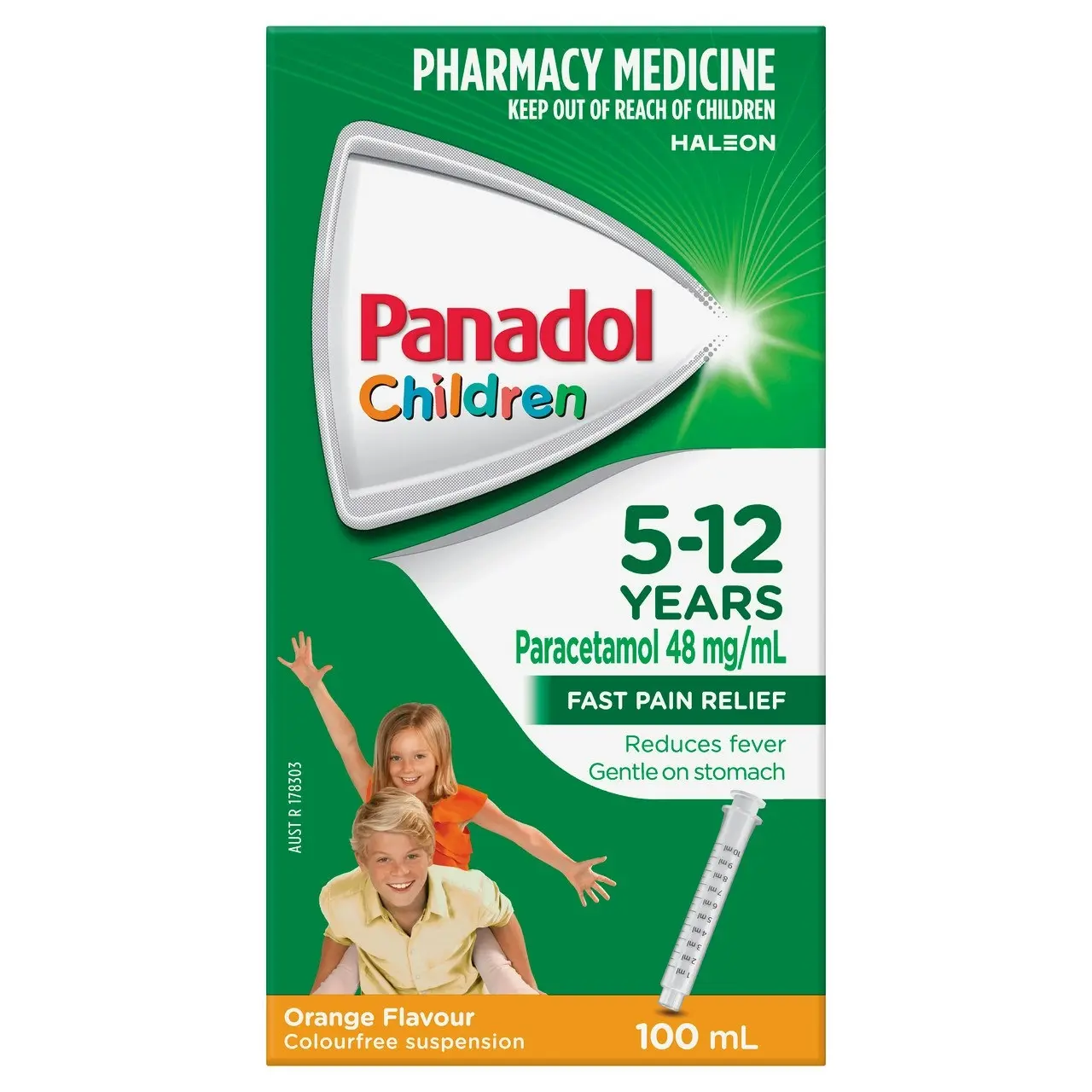 Panadol Children 5-12 Years Suspension, Fever & Pain Relief, Orange Flavour, 100 mL