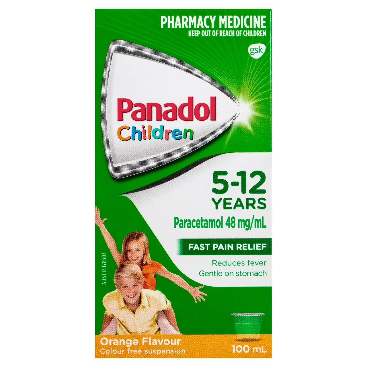 Panadol Children 5-12 Years Suspension, Fever & Pain Relief, Orange Flavour, 100 mL