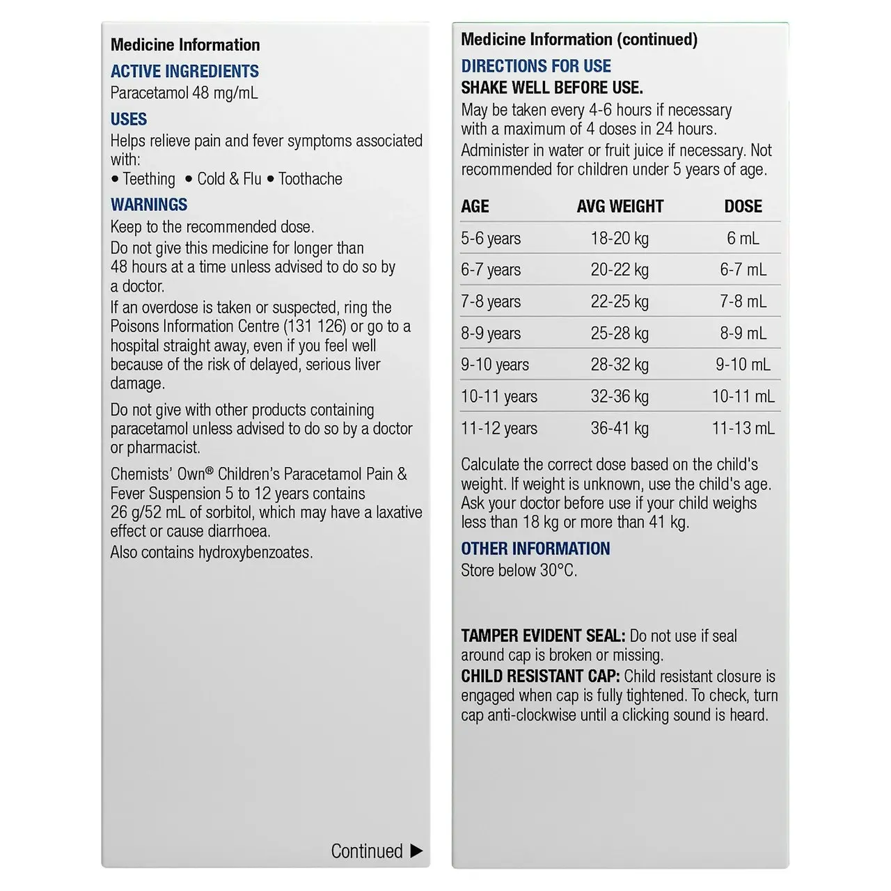 Chemists' Own Children's Paracetamol Pain & Fever 5-12 Yrs Susp 100mL