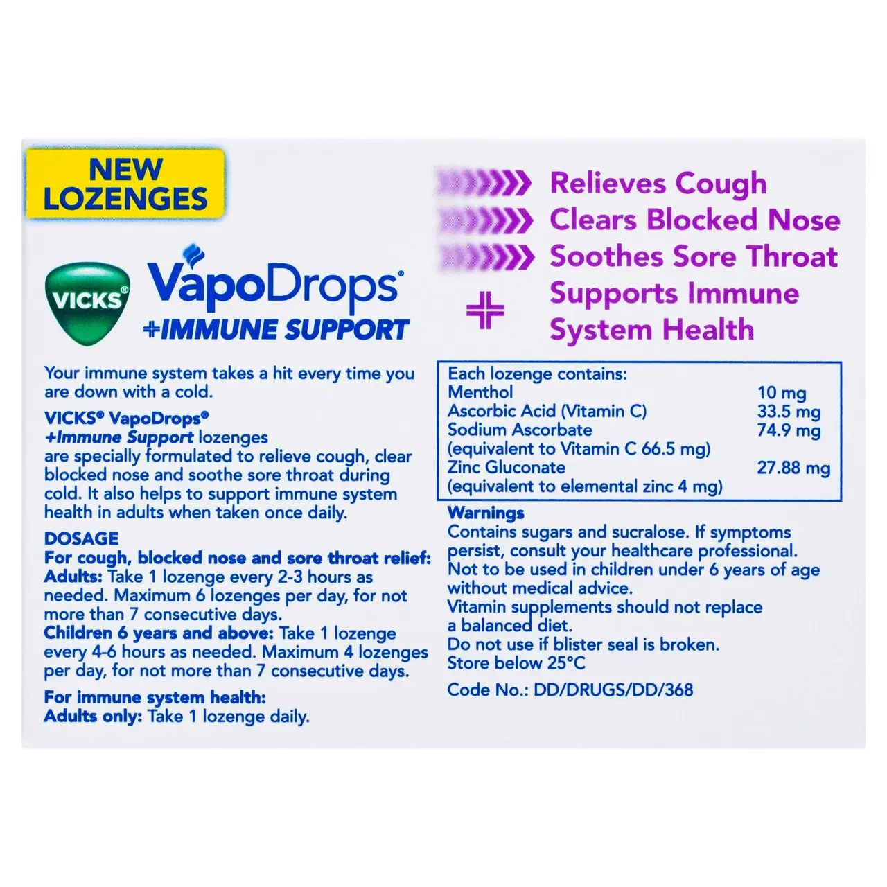 Vicks VapoDrops Immune Support Blackcurrant 16pk