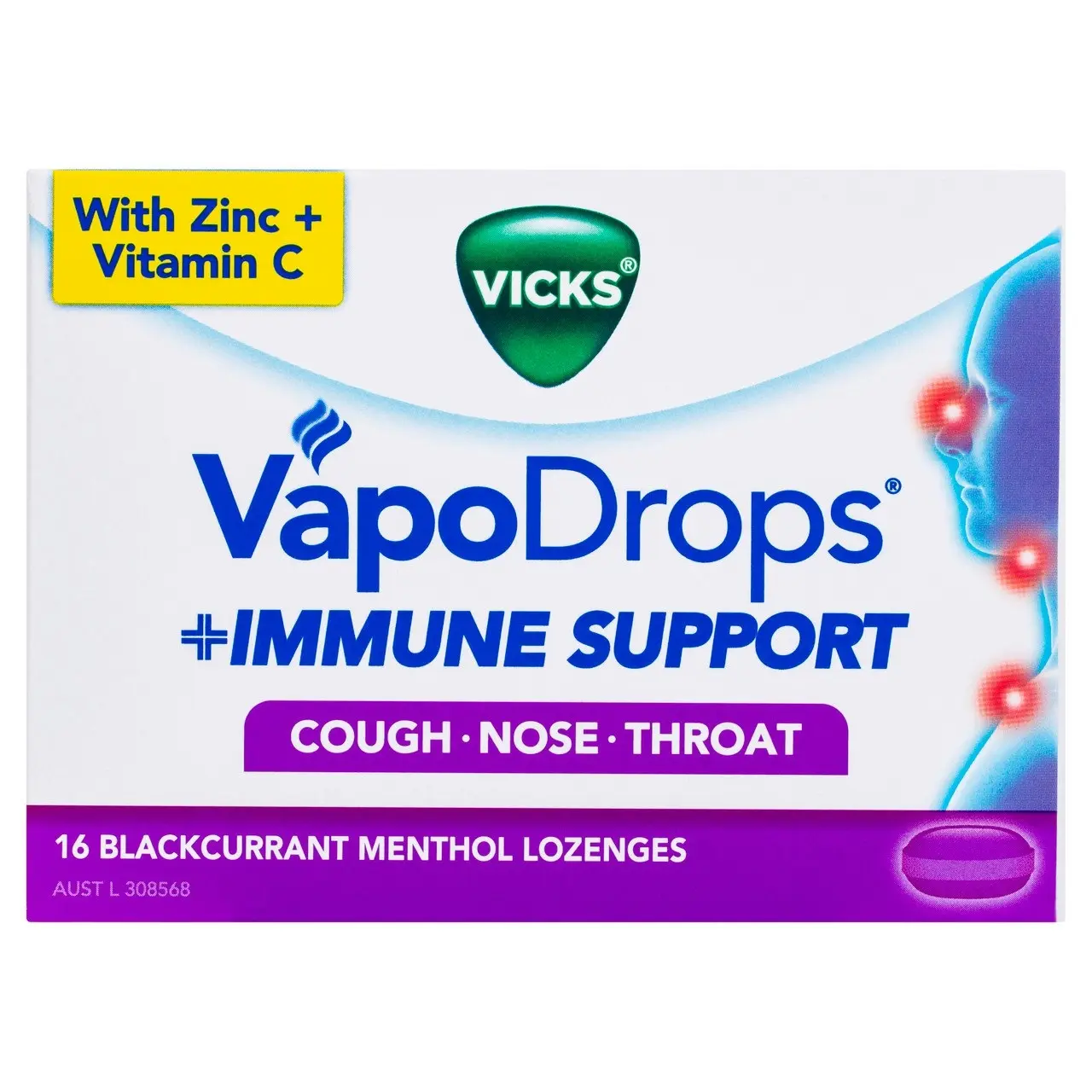 Vicks VapoDrops Immune Support Blackcurrant 16pk