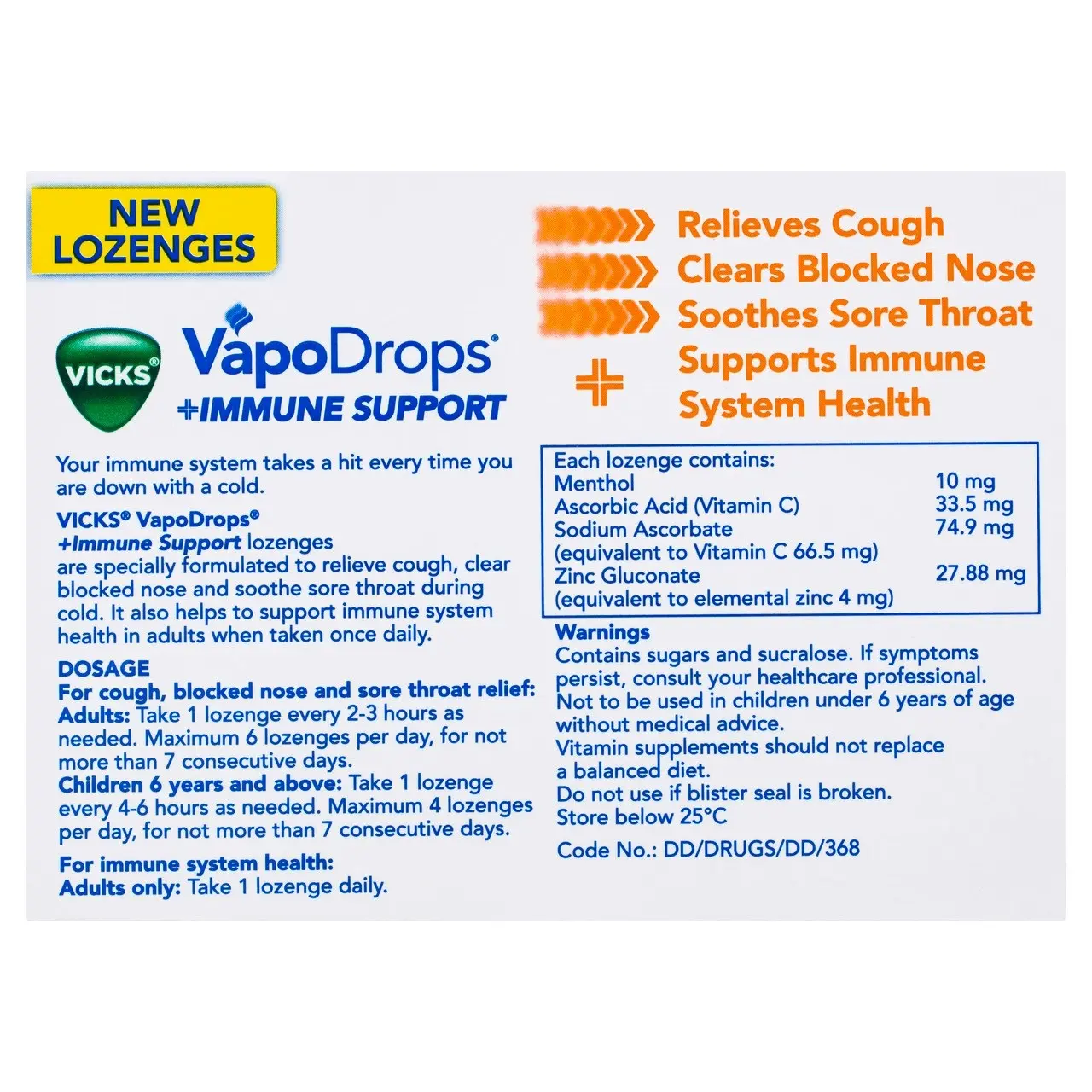 Vicks VapoDrops Immune Support Orange 16pk