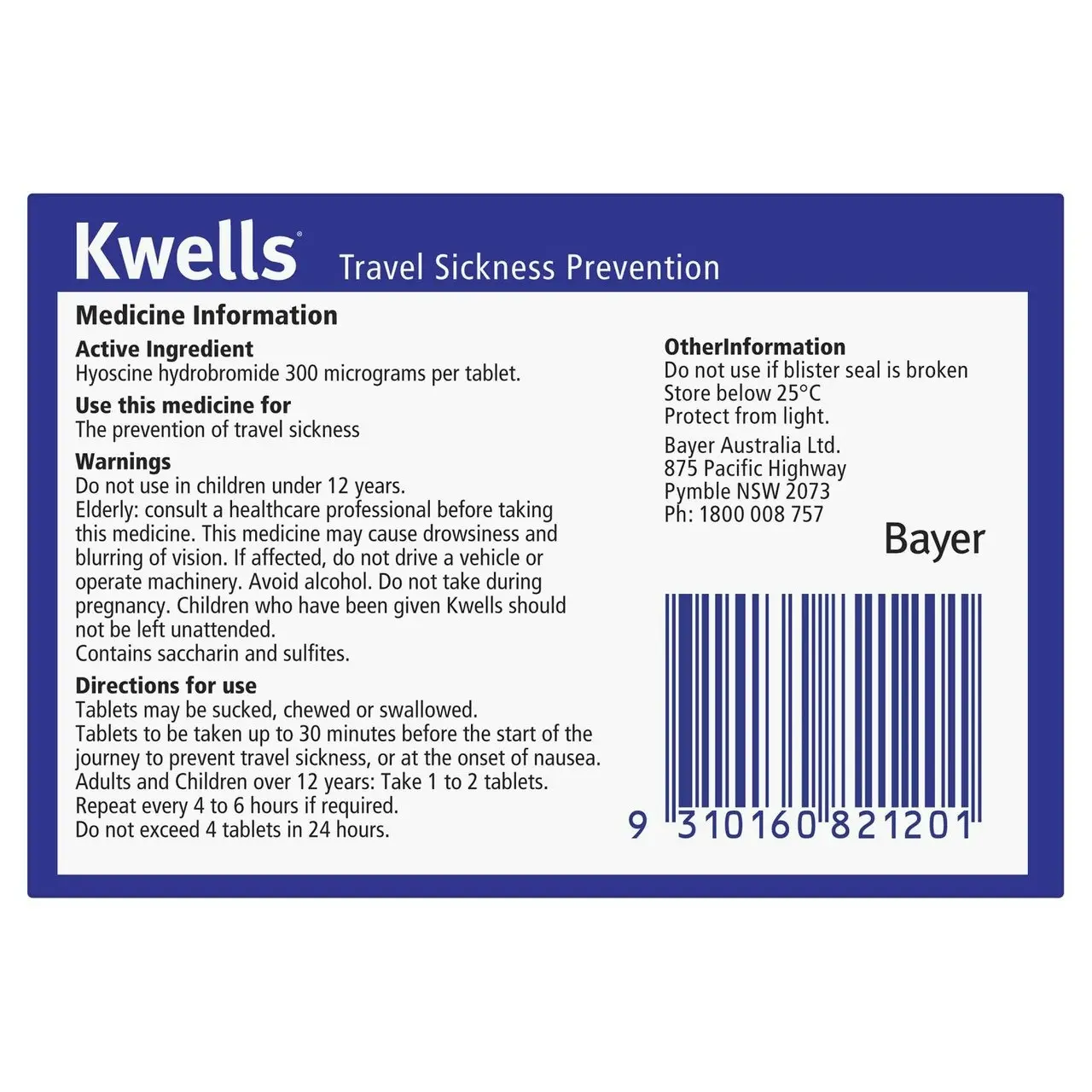 KWELLS Travel Sickness Chewable Tablets 12 Pack