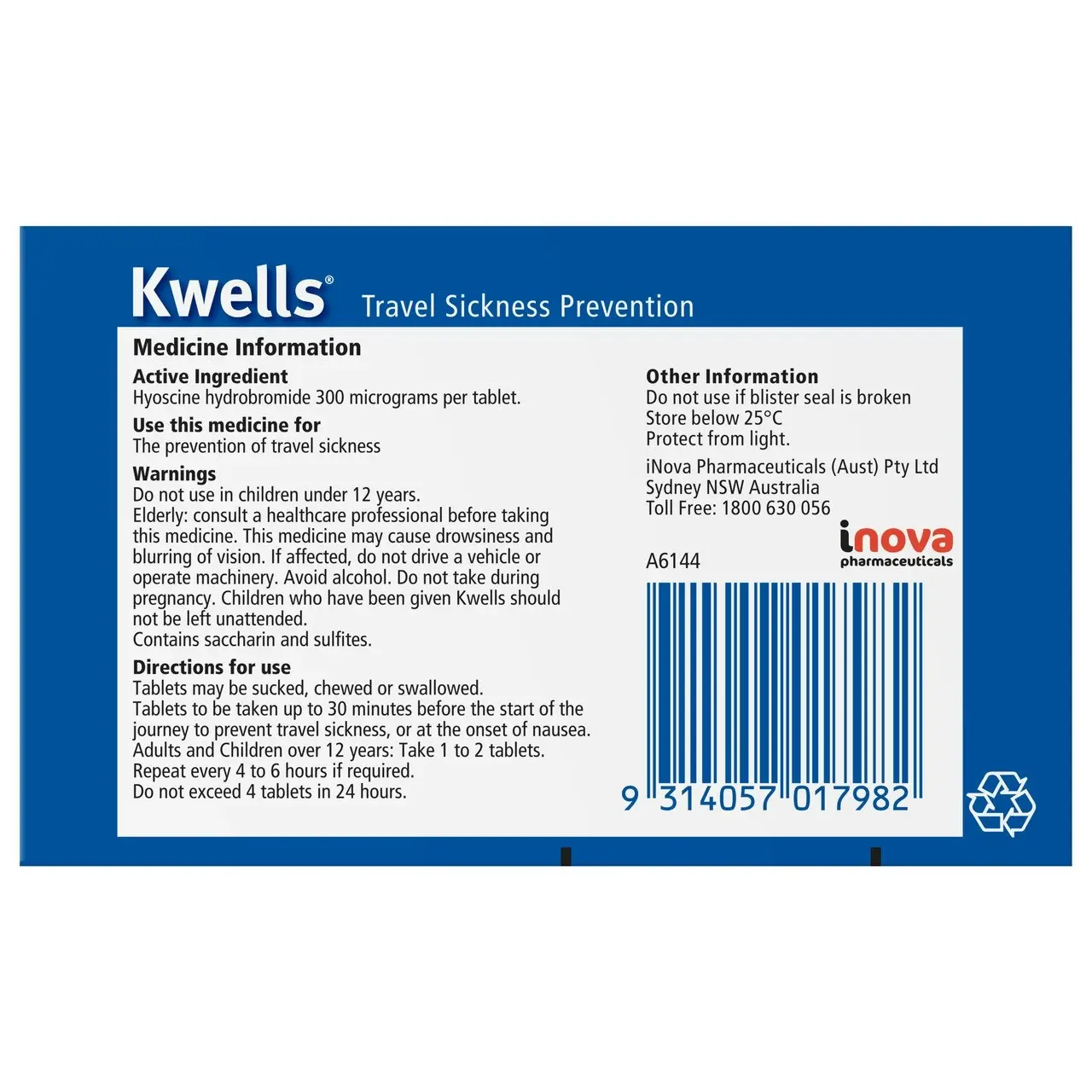 KWELLS Travel Sickness Chewable Tablets 12 Pack