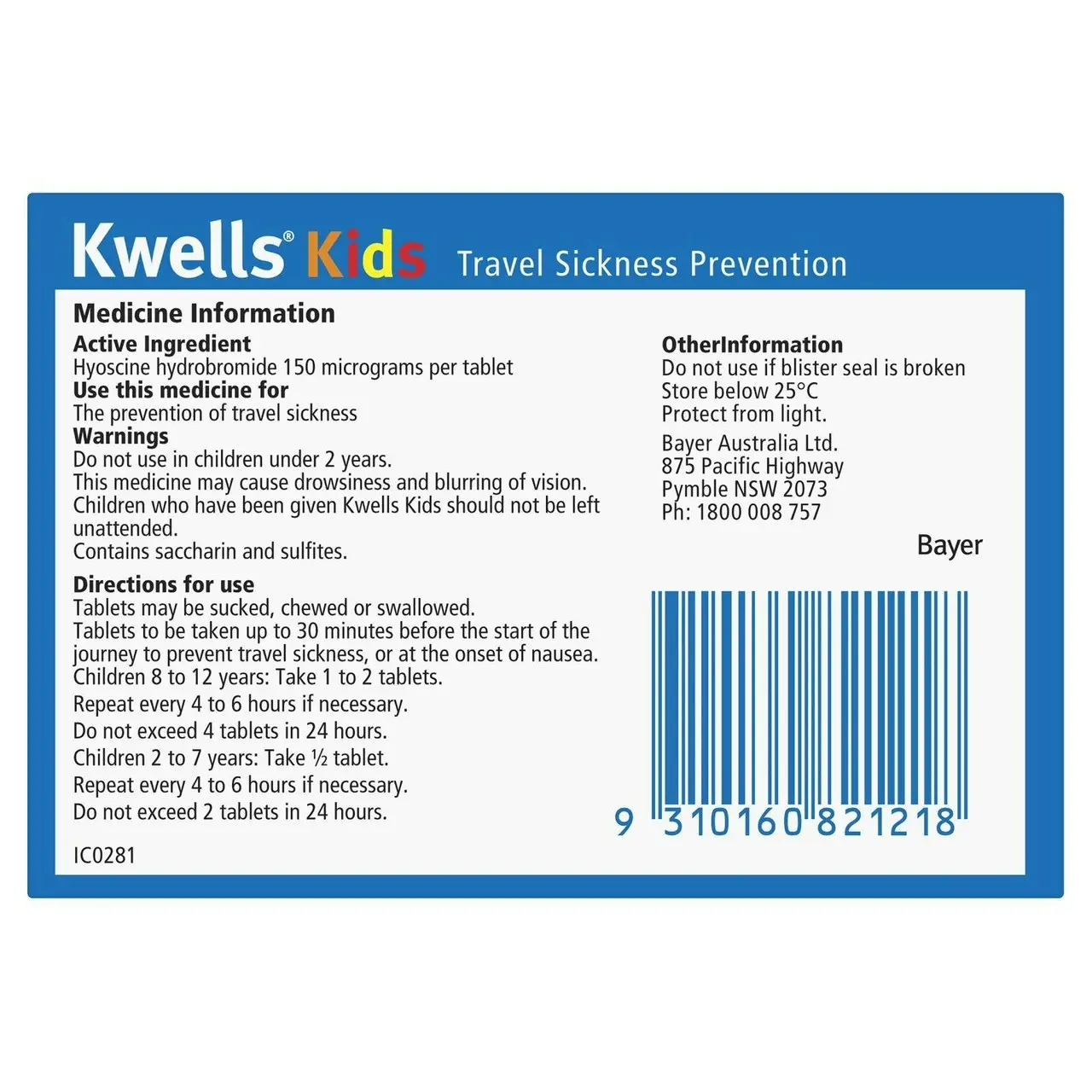 KWELLS Kids Travel Sickness Chewable Tablets 12 Pack