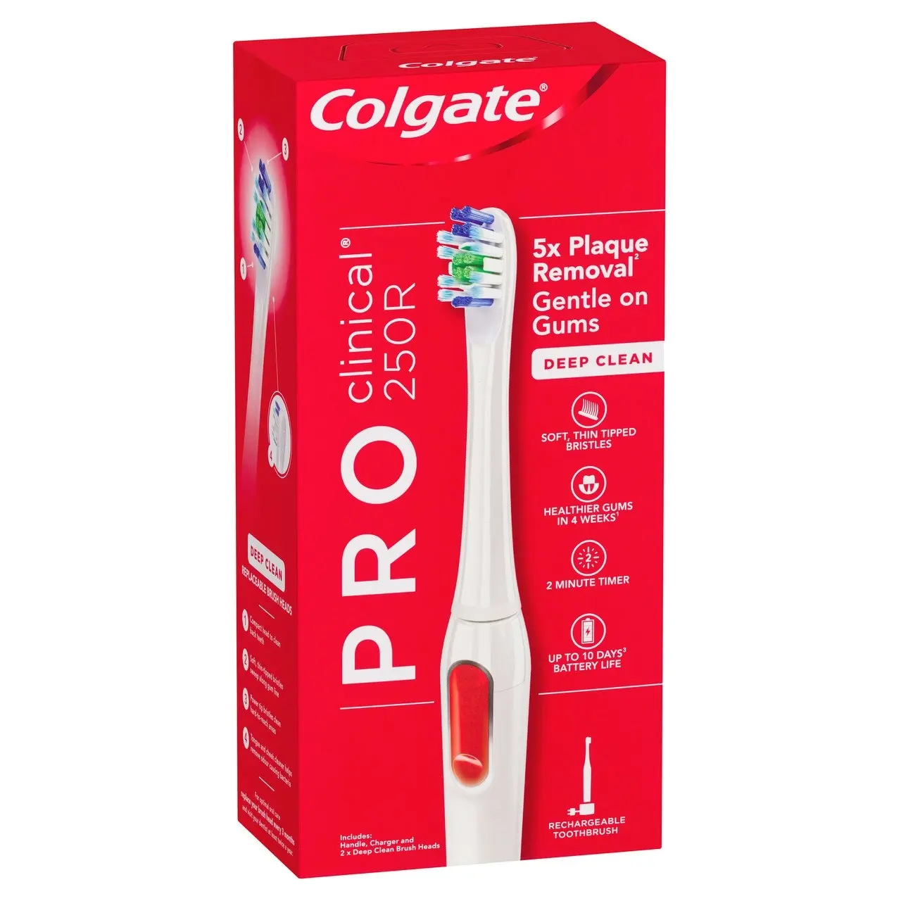 Colgate PRO Clinical Electric Toothbrush, 250R Deep Clean, 5 x Plaque Removal, Gentle On Gums