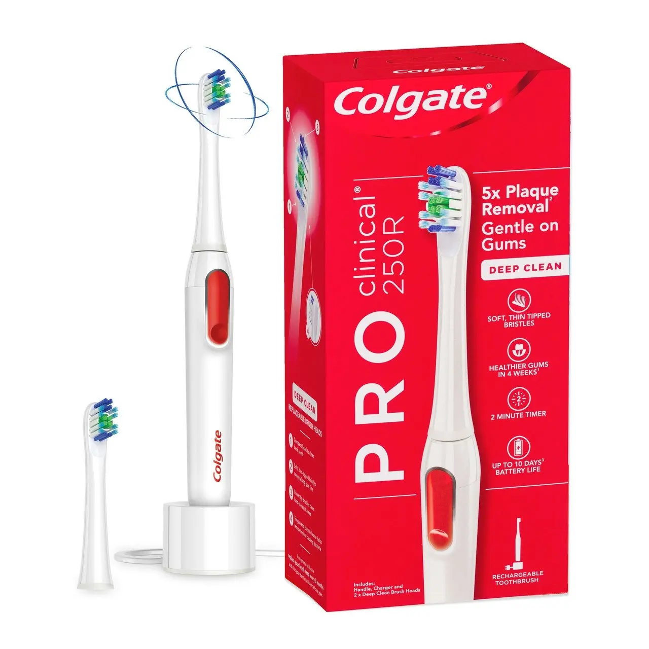 Colgate PRO Clinical Electric Toothbrush, 250R Deep Clean, 5 x Plaque Removal, Gentle On Gums