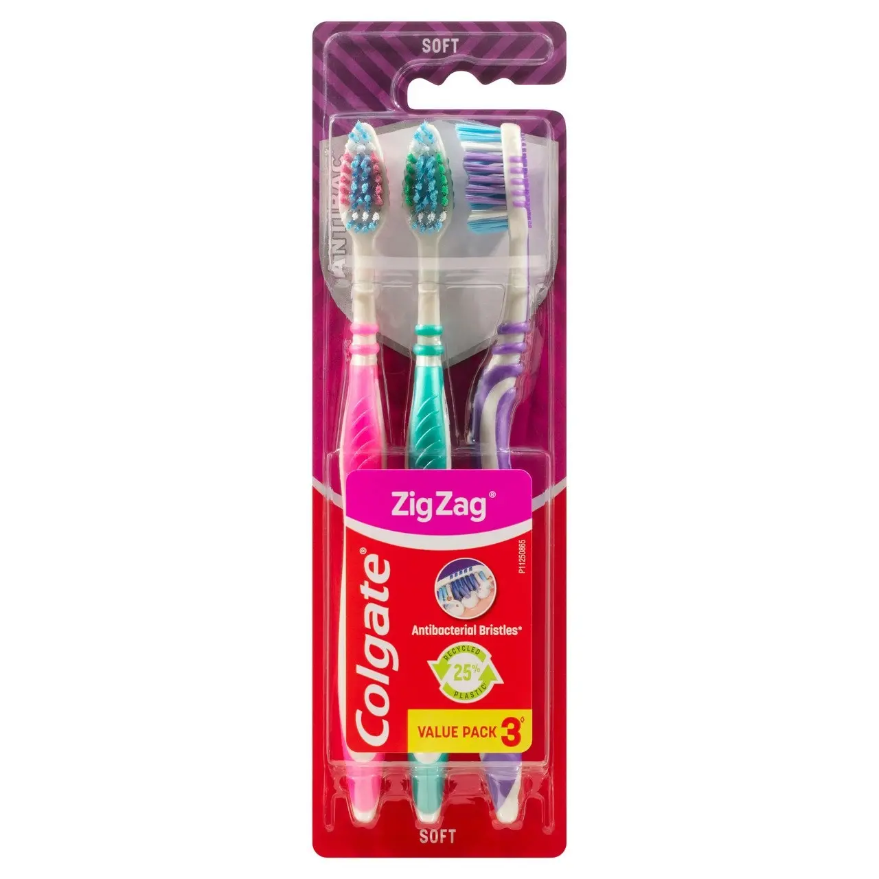 Colgate Zig Zag Manual Toothbrush, Value 3 Pack, Soft Bristles, Antibacterial Bristles