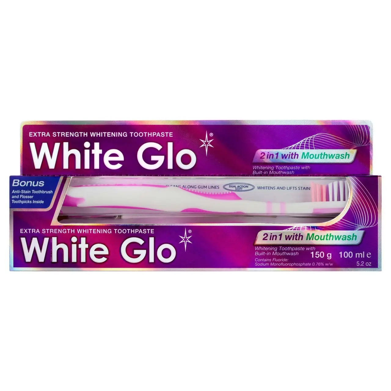 White Glo Toothpaste 2 in 1 Mouthwash 150g