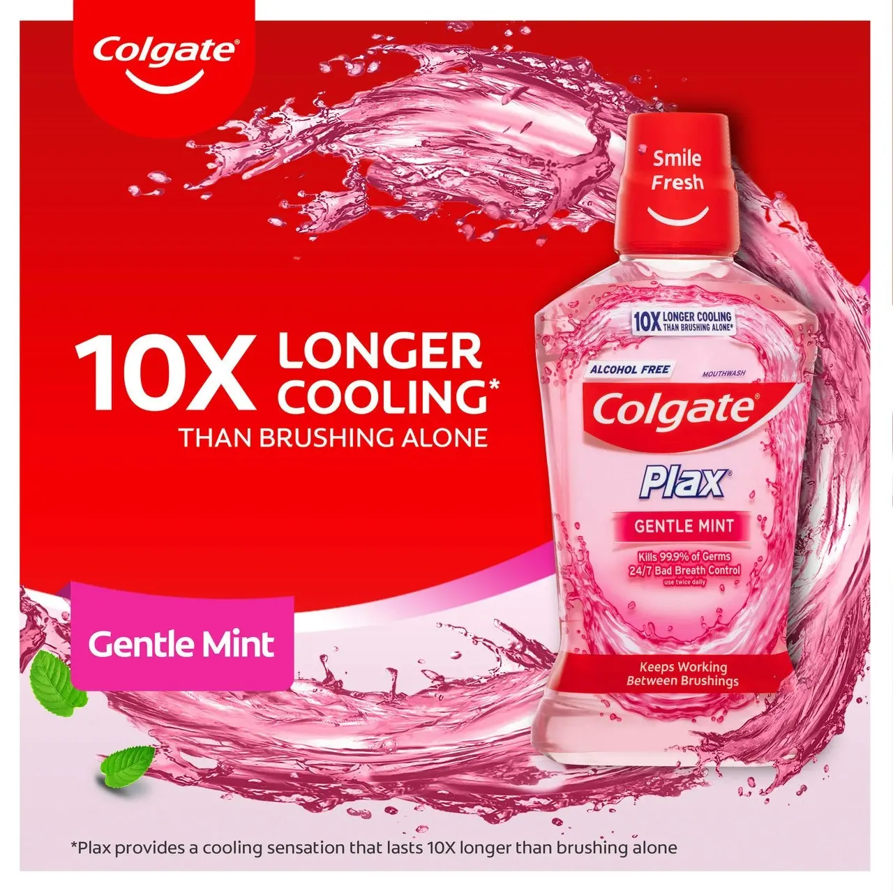 Colgate Plax Antibacterial Mouthwash 1L, Gentle Mint, Alcohol Free, Bad Breath Control