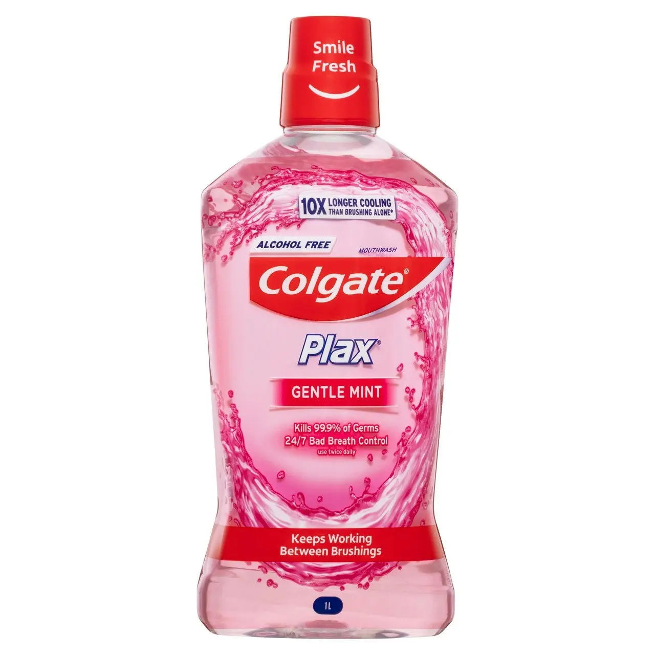 Colgate Plax Antibacterial Mouthwash 1L, Gentle Mint, Alcohol Free, Bad Breath Control