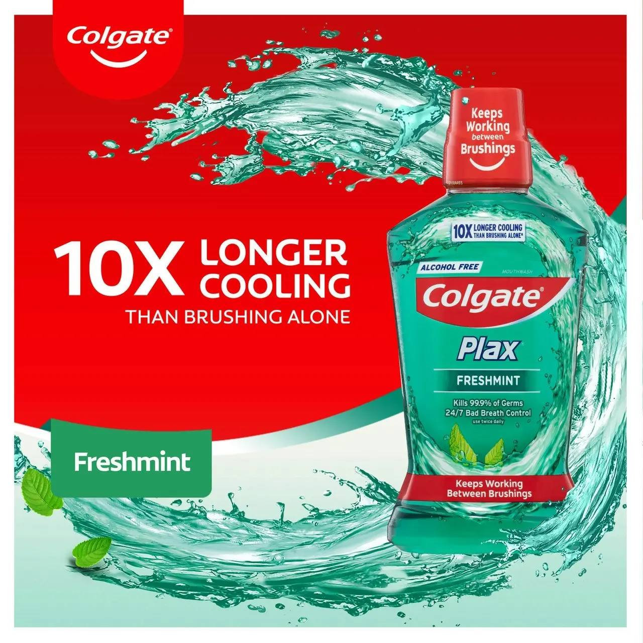 Colgate Plax Antibacterial Mouthwash 1L, Freshmint, Alcohol Free, Bad Breath Control