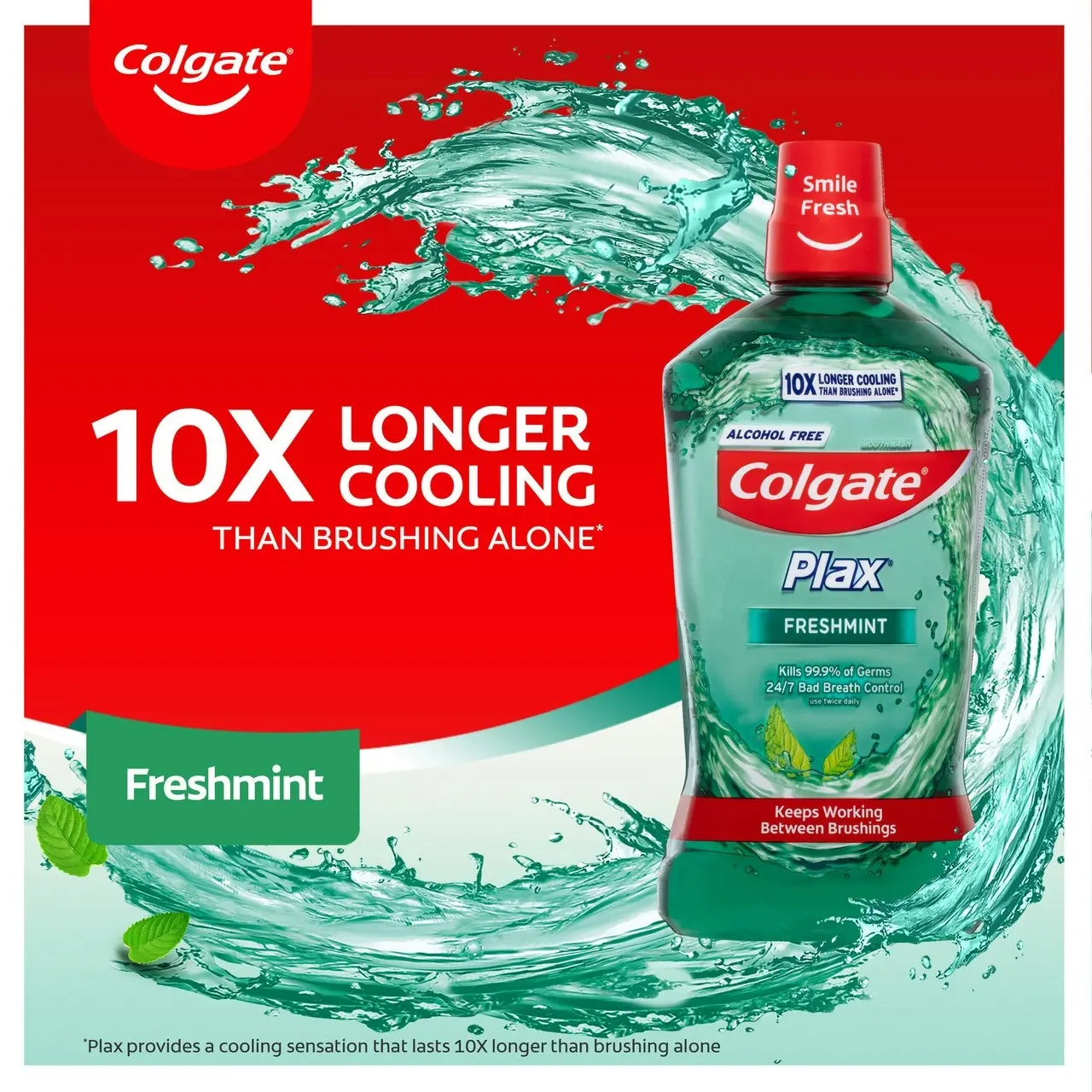 Colgate Plax Antibacterial Mouthwash 1L, Freshmint, Alcohol Free, Bad Breath Control