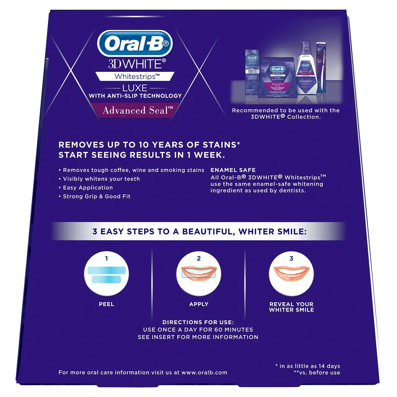 Oral-B 3DWhite Luxe Whitestrips Advance Seal, 14 Whitening Treatments