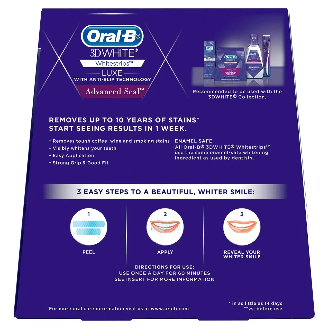 Oral-B 3DWhite Luxe Whitestrips Advance Seal, 14 Whitening Treatments