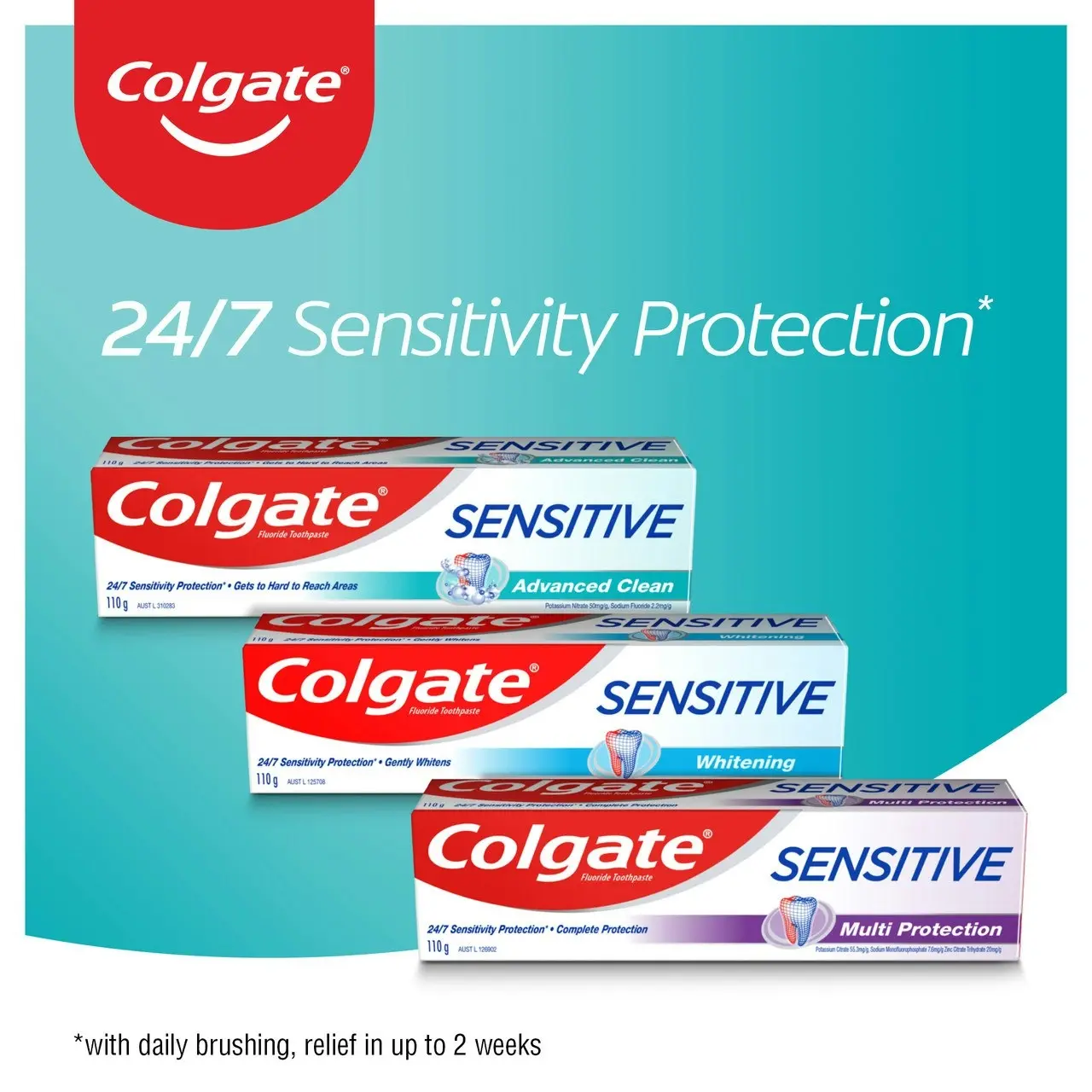 Colgate Sensitive Advanced Clean Toothpaste, 110g, For Sensitive Teeth Pain Relief