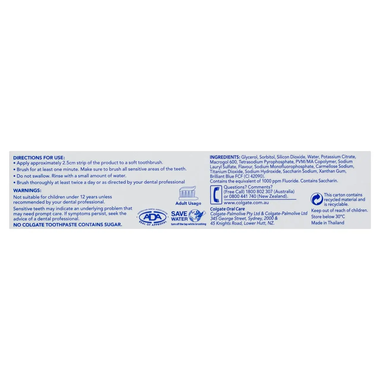 Colgate Sensitive Whitening Toothpaste, 110g, For Sensitive Teeth Pain Relief