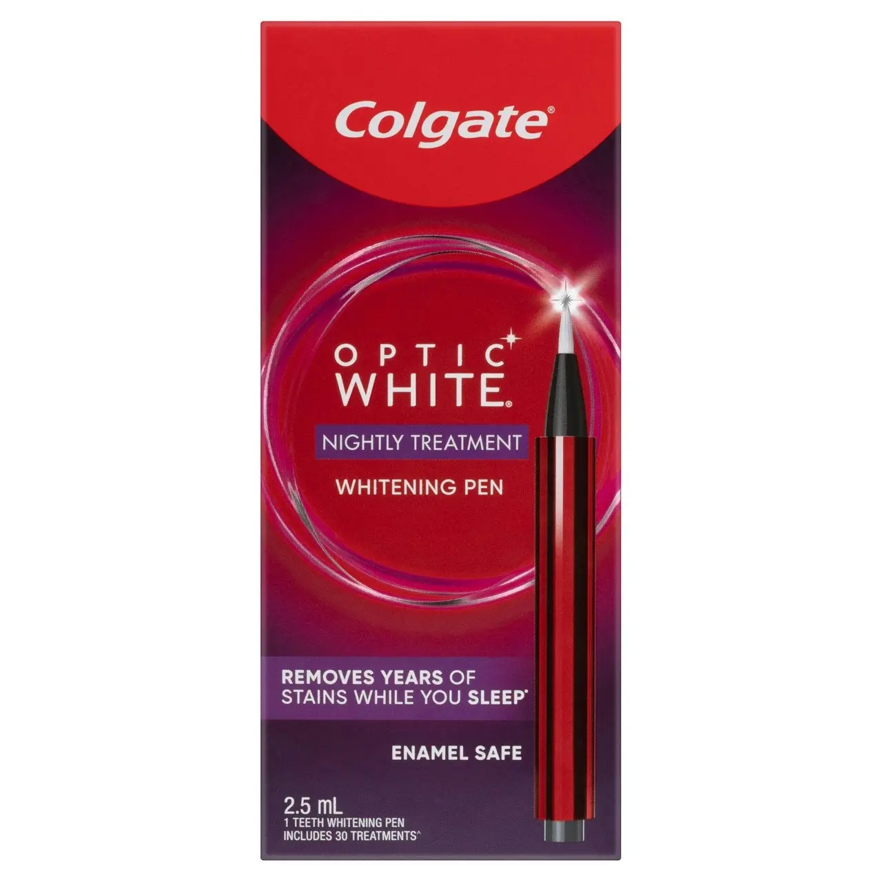 Colgate Optic White Overnight Teeth Whitening Treatment Pen, 1 Pen, Contains Hydrogen Peroxide, Enamel Safe