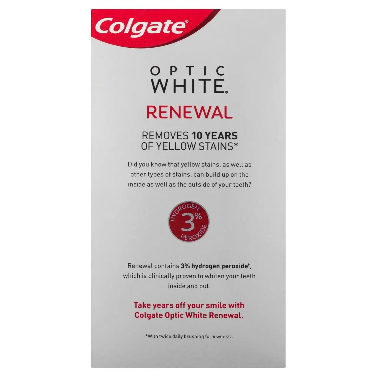 Colgate Optic White Renewal Lasting Fresh Teeth Whitening Toothpaste 85g, With 3% Hydrogen Peroxide, Enamel Safe