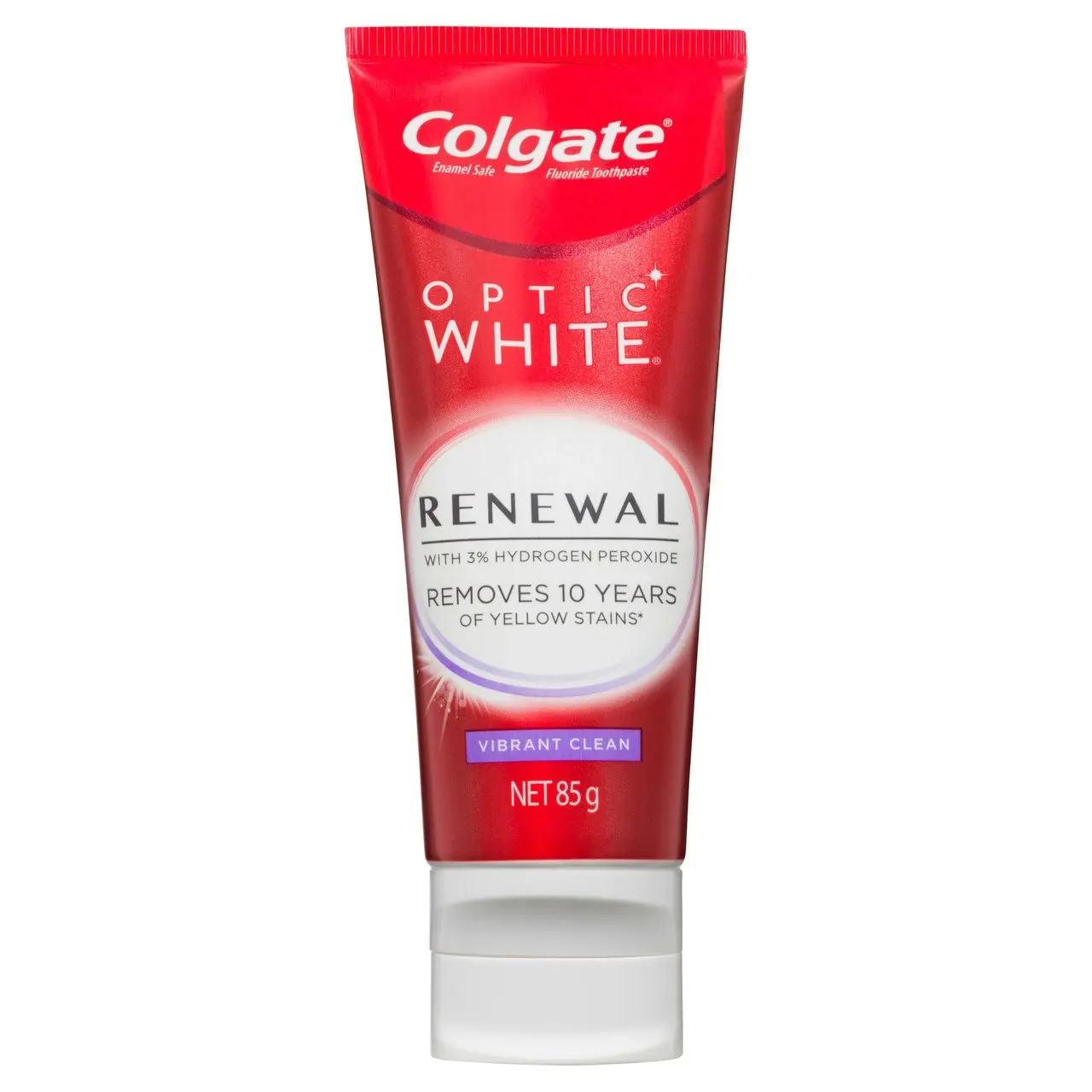 Colgate Optic White Renewal Teeth Whitening Toothpaste 85g, Vibrant Clean, Enamel Safe, with 3% Hydrogen Peroxide