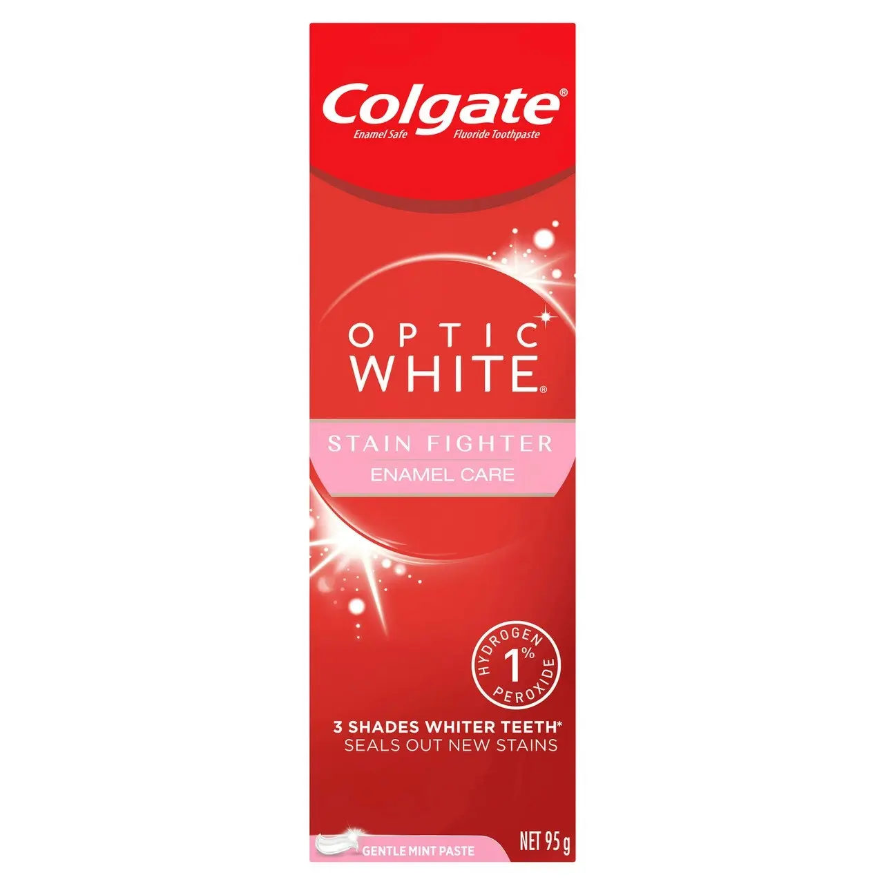 Colgate Optic White Stain Fighter Teeth Whitening Toothpaste 95g, Enamel Care, with 1% Hydrogen Peroxide