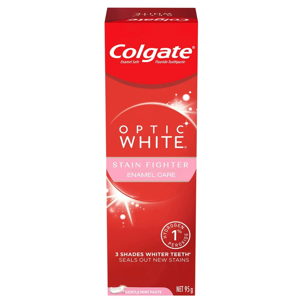 Colgate Optic White Stain Fighter Teeth Whitening Toothpaste 95g, Enamel Care, with 1% Hydrogen Peroxide