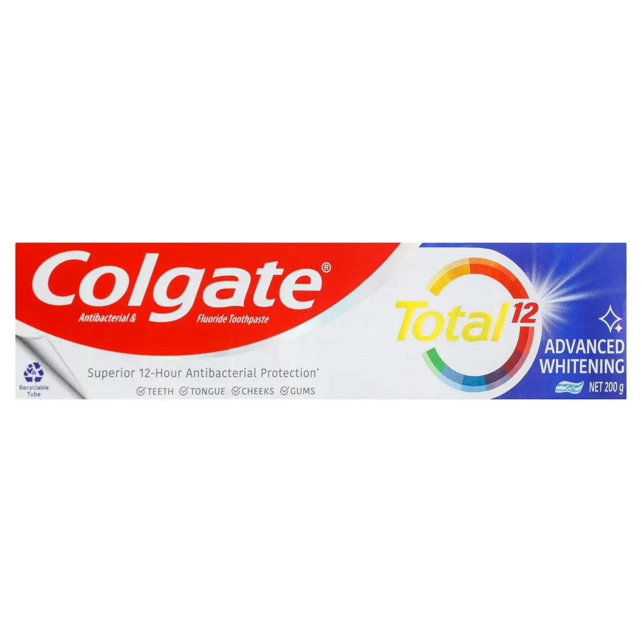 Colgate Total Advanced Whitening Antibacterial Toothpaste 200g, Whole Mouth Health, Multi Benefit