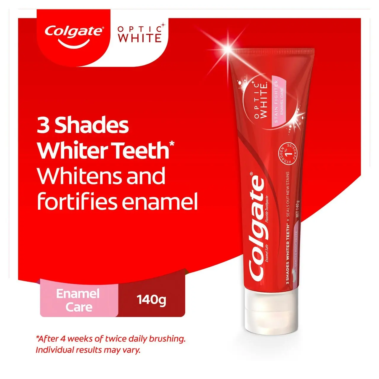 Colgate Optic White Stain Fighter Enamel Care Teeth Whitening Toothpaste, 140g