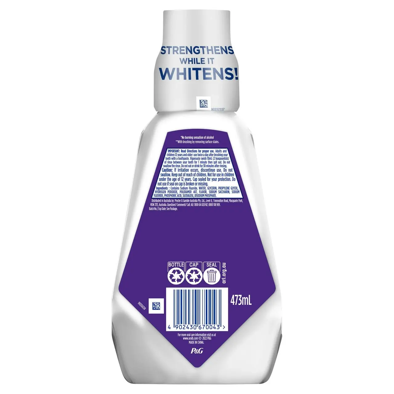 Oral-B 3DWhite Luxe Diamond Strong Whitening Mouthwash, 473ml