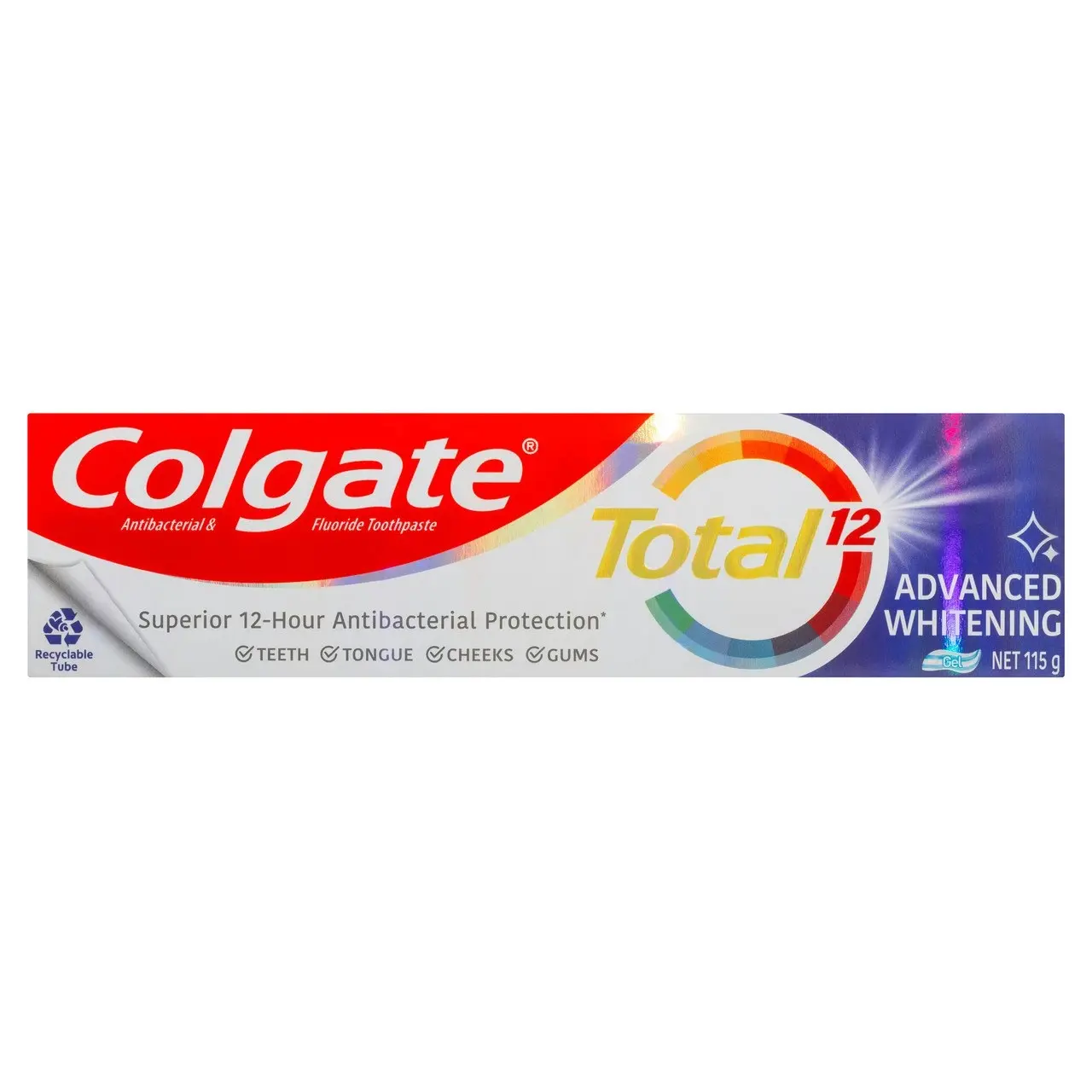 Colgate Total Advanced Whitening Antibacterial Toothpaste 115g, Whole Mouth Health, Multi Benefit