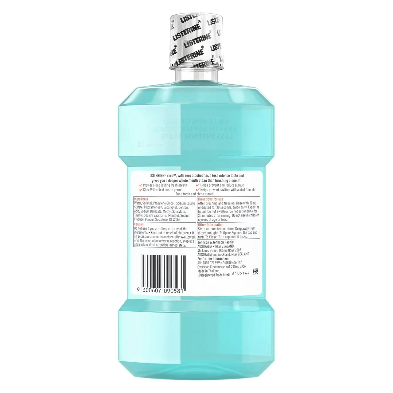 Listerine Zero Alcohol Antibacterial Mouthwash Less Intense Taste 1L