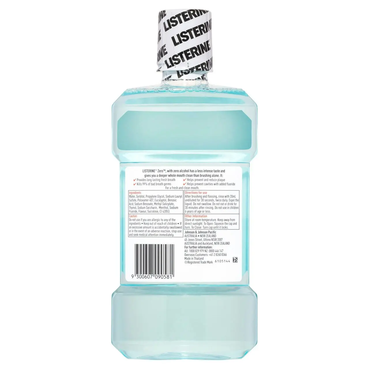 Listerine Zero Alcohol Antibacterial Mouthwash Less Intense Taste 1L