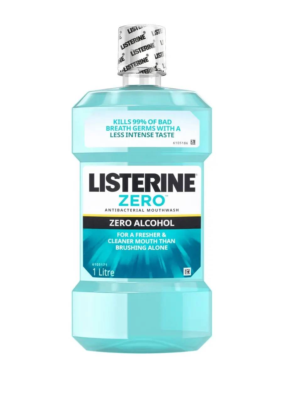 Listerine Zero Alcohol Antibacterial Mouthwash Less Intense Taste 1L