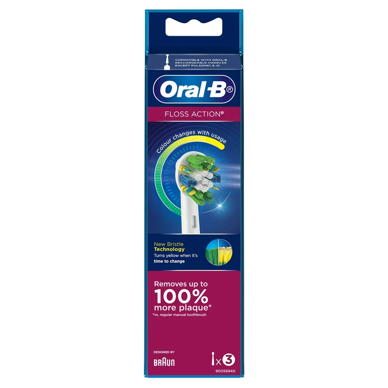 Oral-B Floss Action Clean Electric Toothbrush Refills, 3 Pack