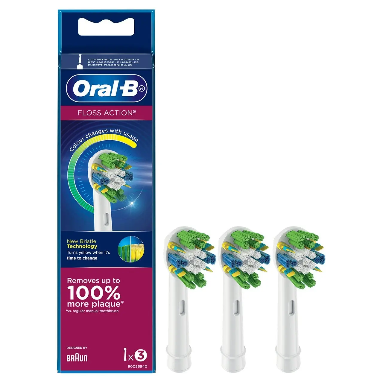 Oral-B Floss Action Clean Electric Toothbrush Refills, 3 Pack