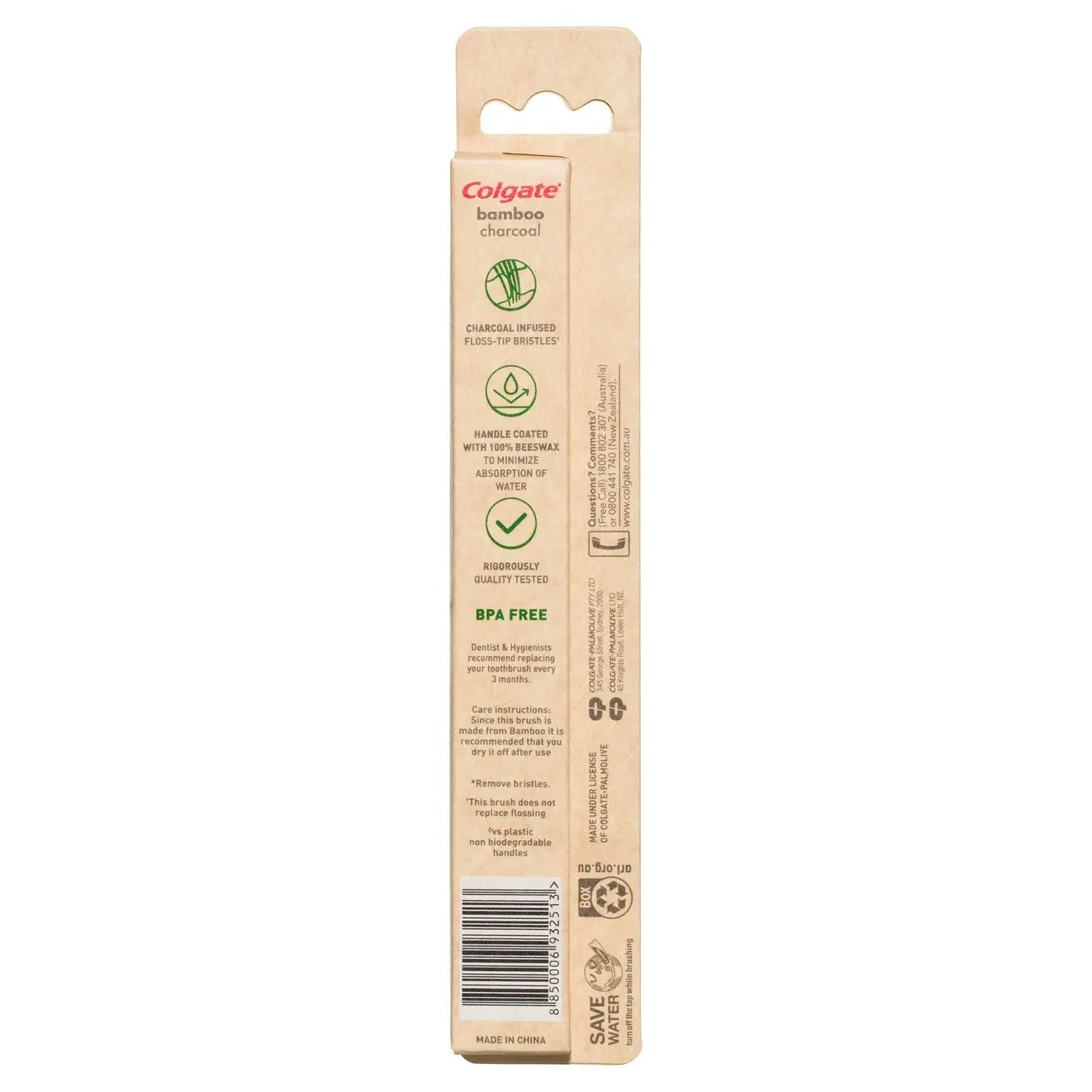 Colgate Bamboo Charcoal Manual Toothbrush, 1 Pack, Soft Bristles, 100% Biodegradable Bamboo Handle, BPA Free