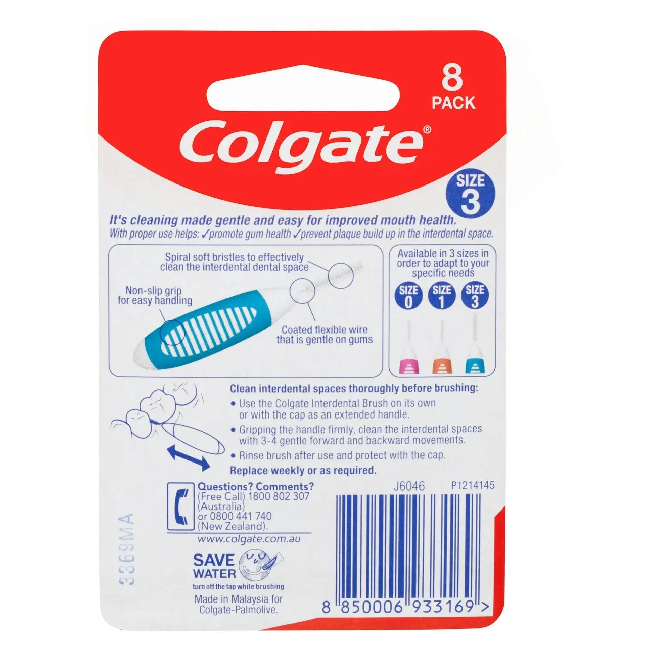 Colgate Interdental Brushes, 8 Pack, Soft Bristles, Size 3 for Medium Tooth Gaps