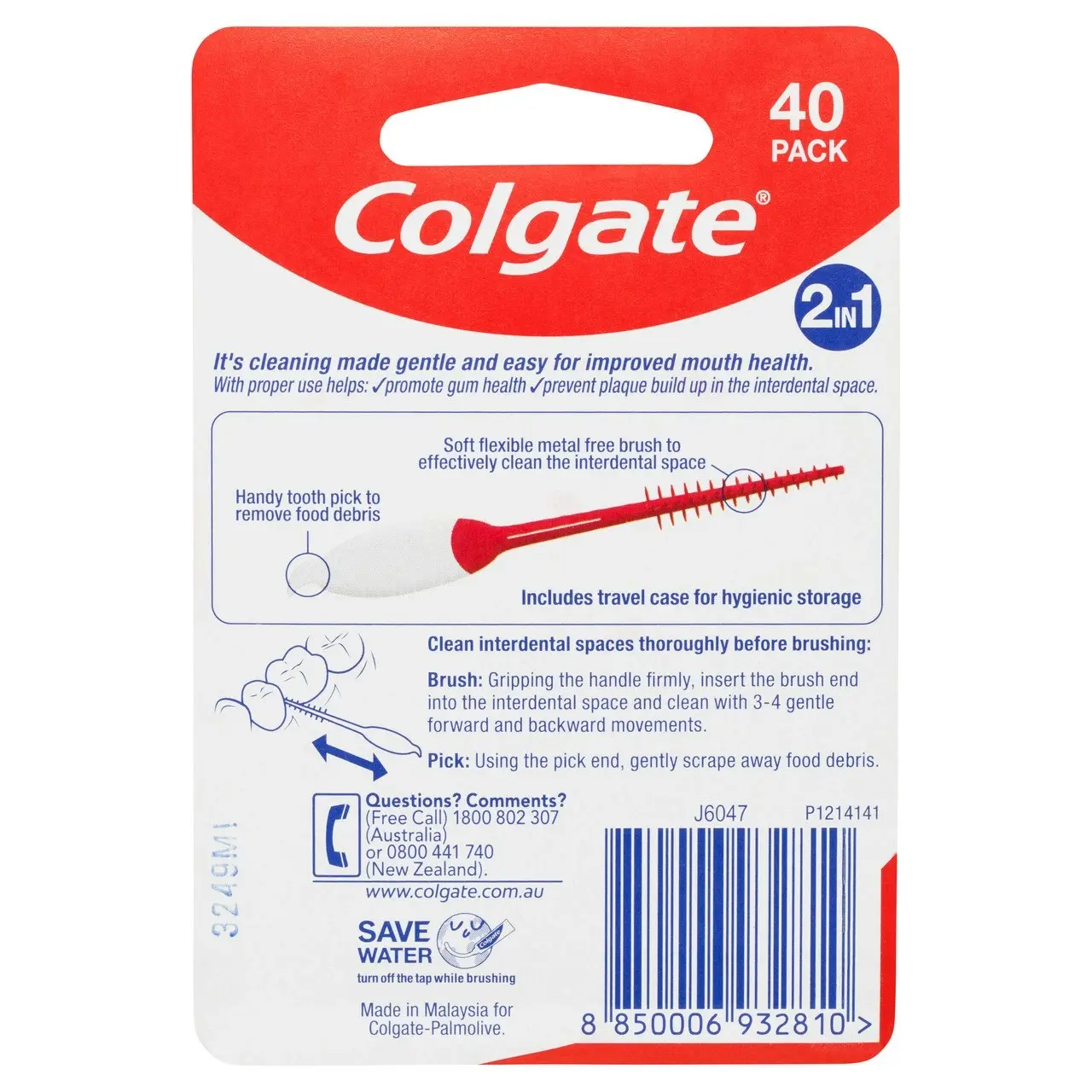 Colgate Soft Interdental Brush & Pick 40 Pack With Travel Case