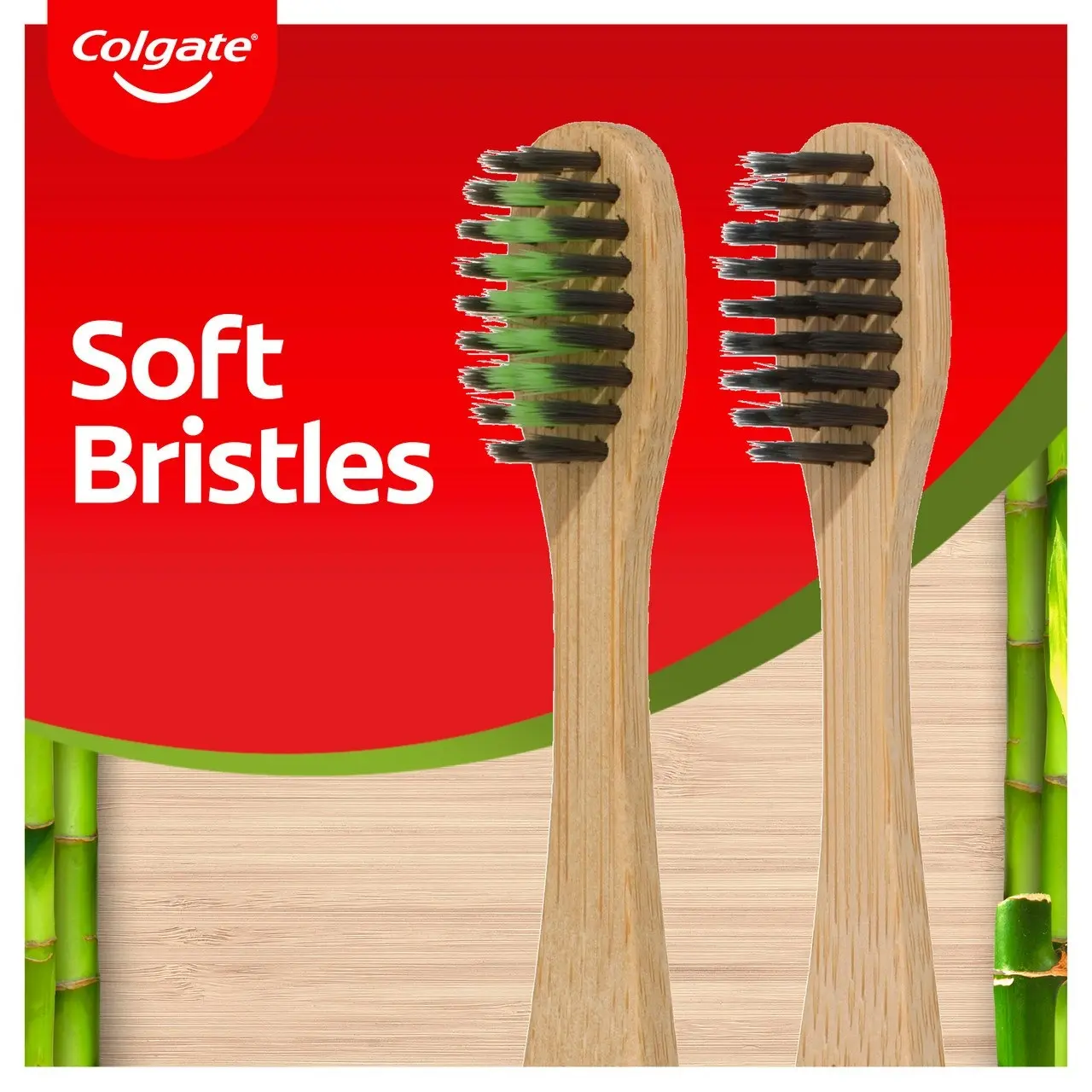 Colgate Bamboo Charcoal Manual Toothbrush, Value 2 Pack, Soft Bristles, 100% Biodegradable Bamboo Handle, BPA Free