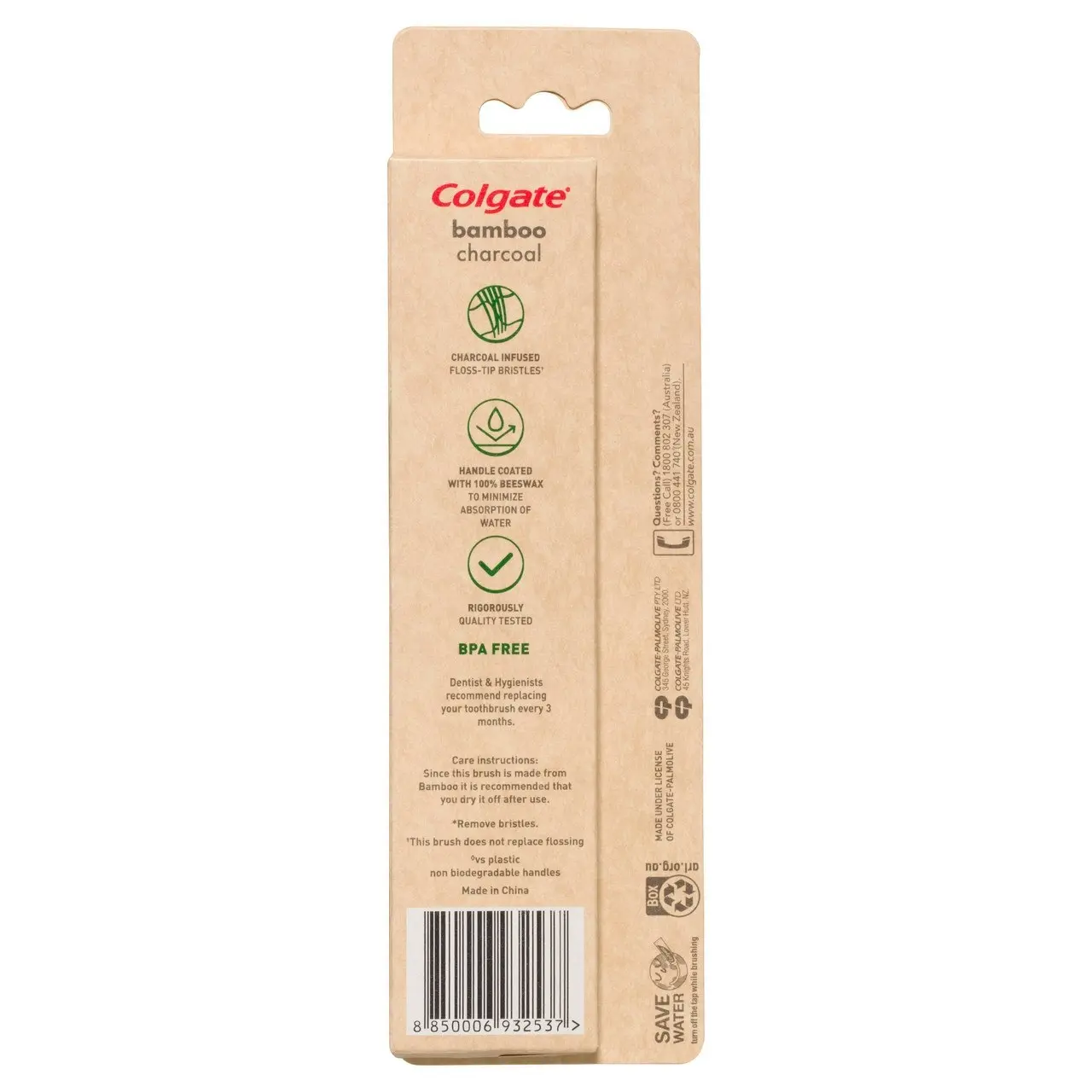 Colgate Bamboo Charcoal Manual Toothbrush, Value 2 Pack, Soft Bristles, 100% Biodegradable Bamboo Handle, BPA Free