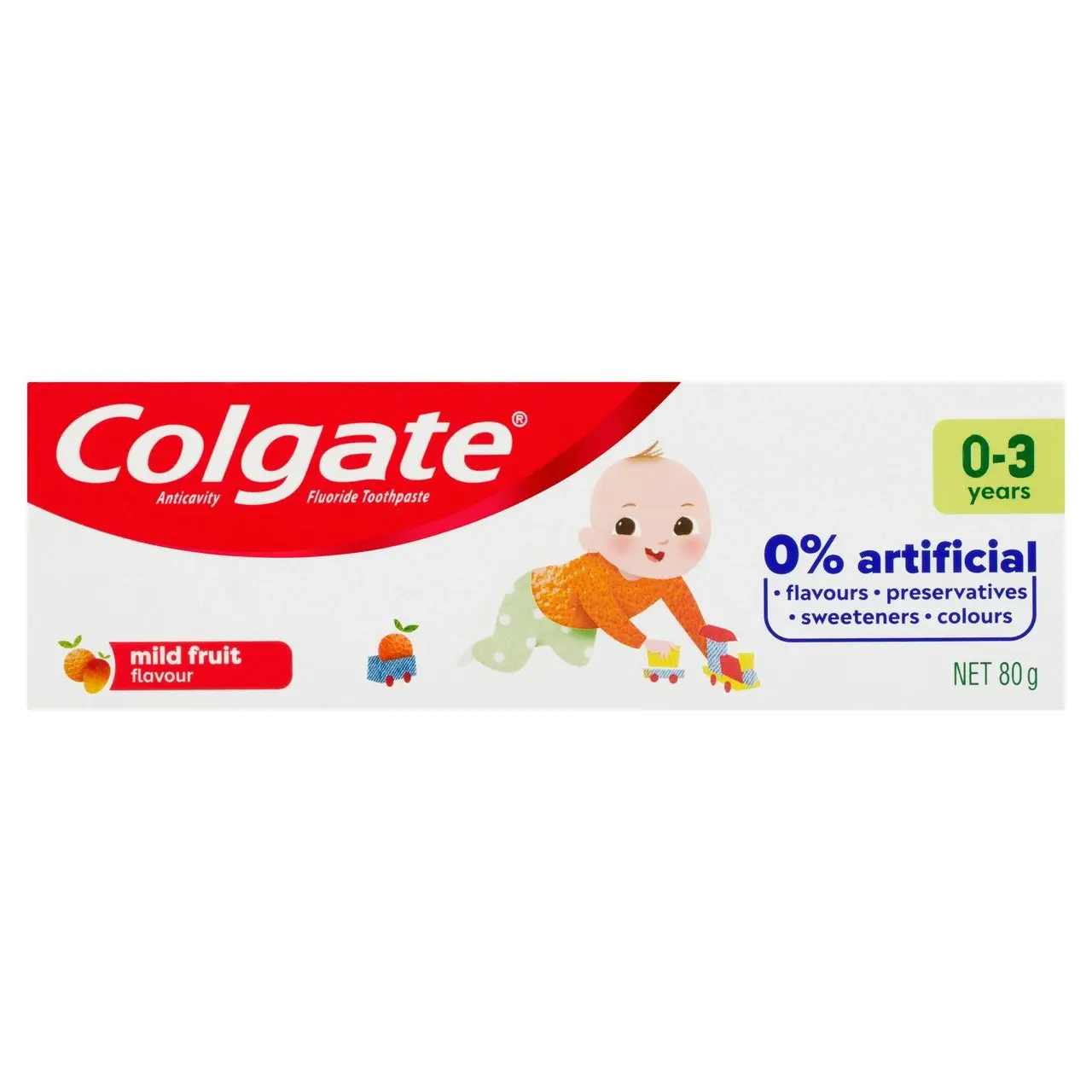 Colgate Kids Toothpaste 0-3 Years Mild Fruit Flavour Anticavity Fluoride Toddler Toothpaste No Artificial Flavours Preservatives Sweeteners or Colours 80g