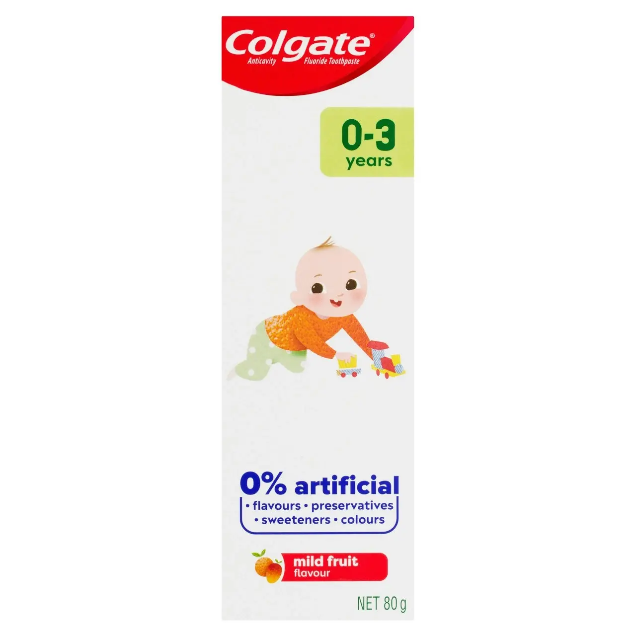 Colgate Kids Toothpaste 0-3 Years Mild Fruit Flavour Anticavity Fluoride Toddler Toothpaste No Artificial Flavours Preservatives Sweeteners or Colours 80g