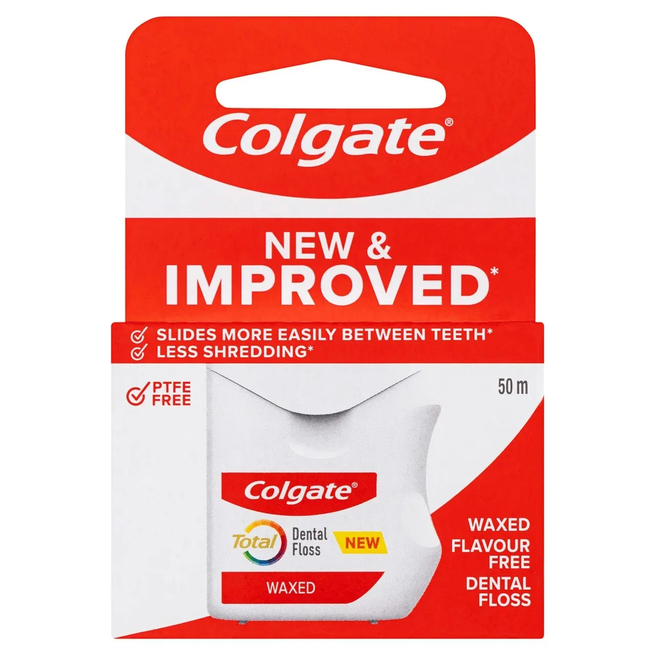 Colgate Total Waxed Dental Floss, 50m, New & Improved*, Protects Gums & Helps Prevent Tooth Decay