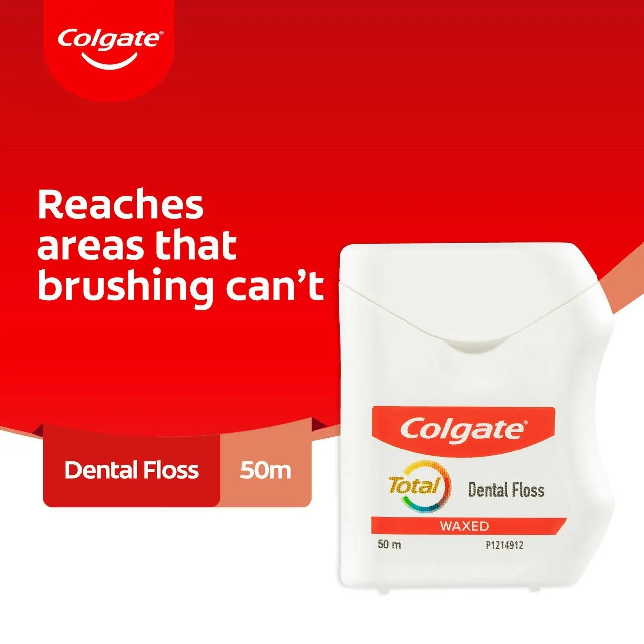 Colgate Total Waxed Dental Floss, 50m, New & Improved*, Protects Gums & Helps Prevent Tooth Decay